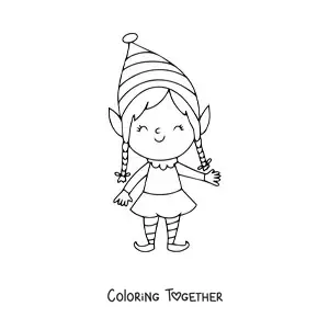 Coloring page of a Christmas elf girl