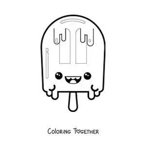 Coloring page of a kawaii cartoon ice cream popsicle melting