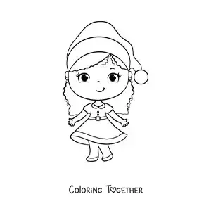 Coloring page of a girl in a Christmas dress