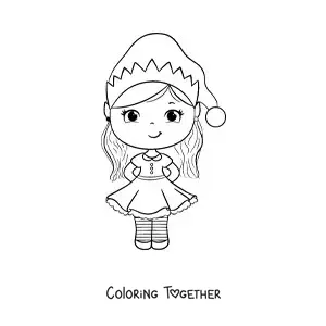 Coloring page of a girl in a Christmas dress