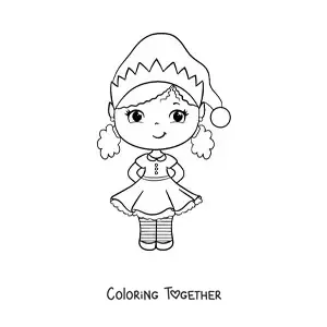 Coloring page of a girl in a Christmas dress
