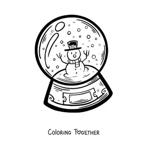 Coloring page of a big snow globe with a snowman