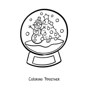 Coloring page of a simple snow globe with a snowman