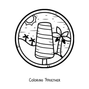 Coloring page of an ice cream popsicle at the beach