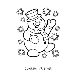 Coloring page of a cartoon snowman