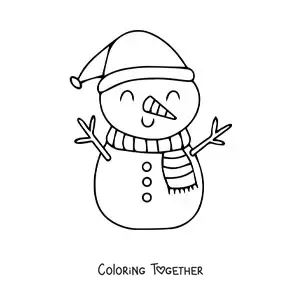 Coloring page of a giant snowman with a scarf