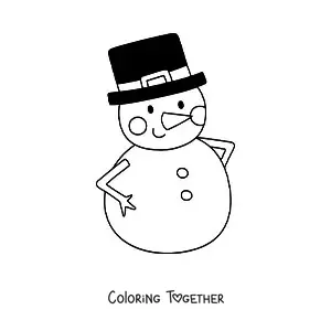 Coloring page of a snowman with a hat