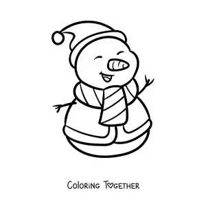 Coloring page of a snowman with a Christmas hat