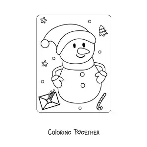 Coloring page of a snowman at Christmas