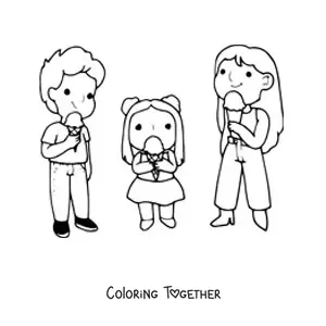 Coloring page of a family eating ice cream