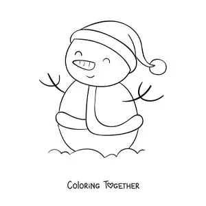 Coloring page of a snowman in a Santa costume
