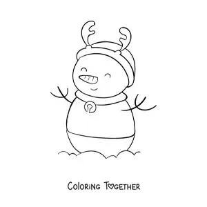 Coloring page of a reindeer snowman