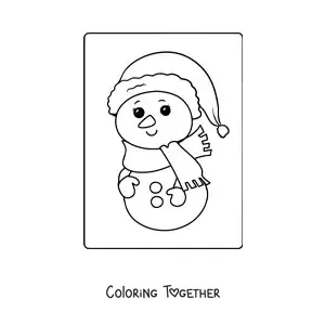 Coloring page of a kawaii snowman with a hat