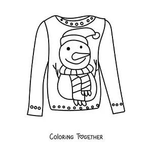 Coloring page of a sweater with a snowman print