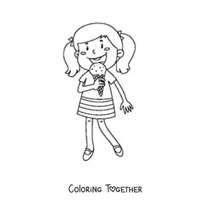 Coloring page of a girl eating an ice cream cone