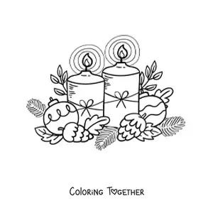Coloring page of Christmas candles decorated with baubles