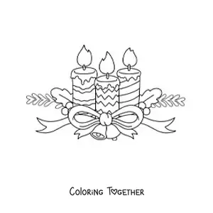 Coloring page of Christmas candles with motifs and bells