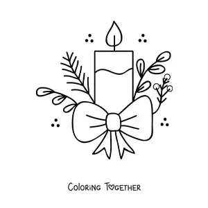 Coloring page of a pretty Christmas candle with a bow