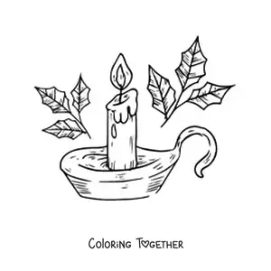 Coloring page of a realistic lit Christmas candle