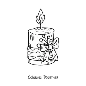 Coloring page of a realistic decorated Christmas candle