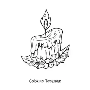 Coloring page of a realistic Christmas candle with an ornament