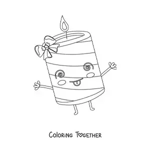 Coloring page of a cartoon Christmas candle