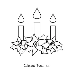 Coloring page of three Christmas candles with flowers