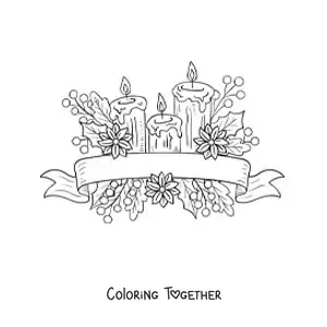 Coloring page of Christmas candles with leaves and flowers