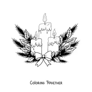 Coloring page of Christmas candles with pine branches