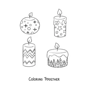 Coloring page of Christmas candles decorated with festive motifs