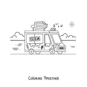 Coloring page of an ice cream truck