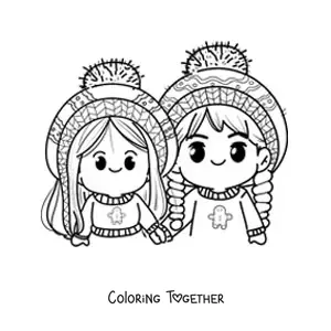 Coloring page of a couple together at Christmas