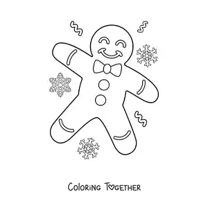 Coloring page of a big gingerbread man with snowflakes