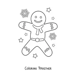 Coloring page of a big gingerbread man with a scarf