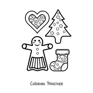 Coloring page of a gingerbread woman with gingerbread cookies