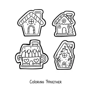 Coloring page of gingerbread house cookies