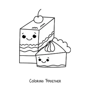 Coloring page of two kawaii cakes