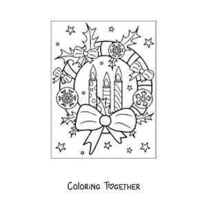 Coloring page of a Christmas wreath with candles