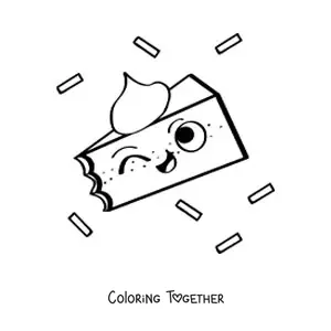 Coloring page of a cartoon cake slice winking