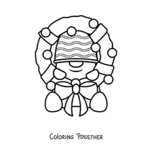 Coloring page of a Christmas wreath with a snowman