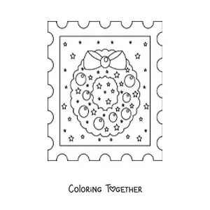 Coloring page of a decorated Christmas wreath
