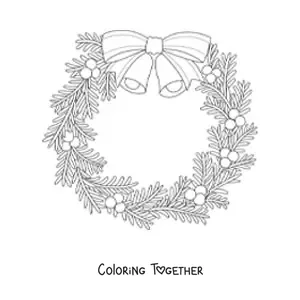 Coloring page of a Christmas wreath with bells