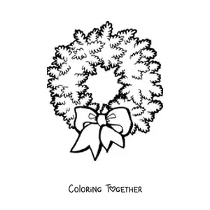 Coloring page of a Christmas wreath with a bow