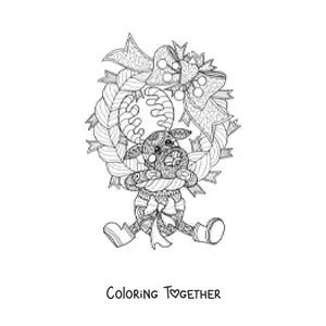 Coloring page of a Christmas wreath with a reindeer mandala