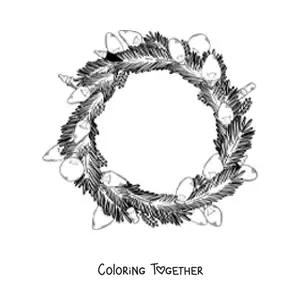 Coloring page of a Christmas wreath with lights