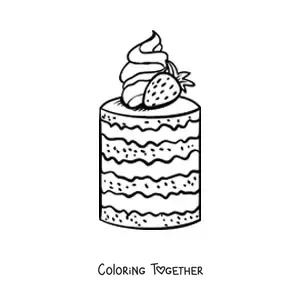 Coloring page of a multi-layer strawberry cake