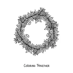 Coloring page of a Christmas wreath with a candy cane