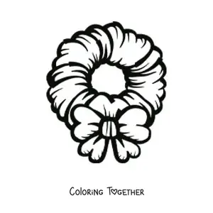 Coloring page of a big Christmas wreath with a bow