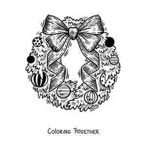 Coloring page of a realistic Christmas wreath