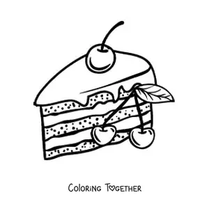 Coloring page of a cake decorated with a cherry